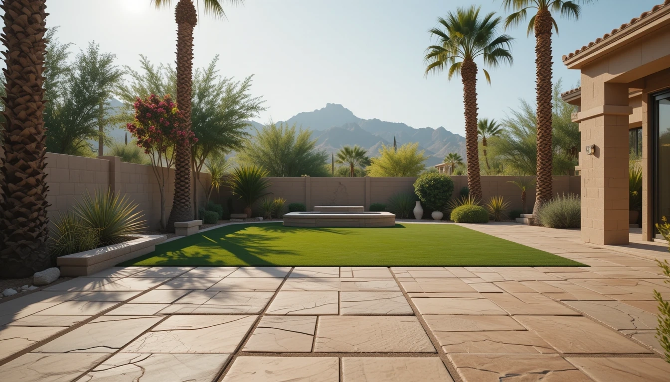 flagstone and grass landscape stone and artificial grass