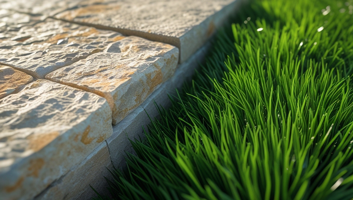 grass and stone beautiful edging with artificial grass
