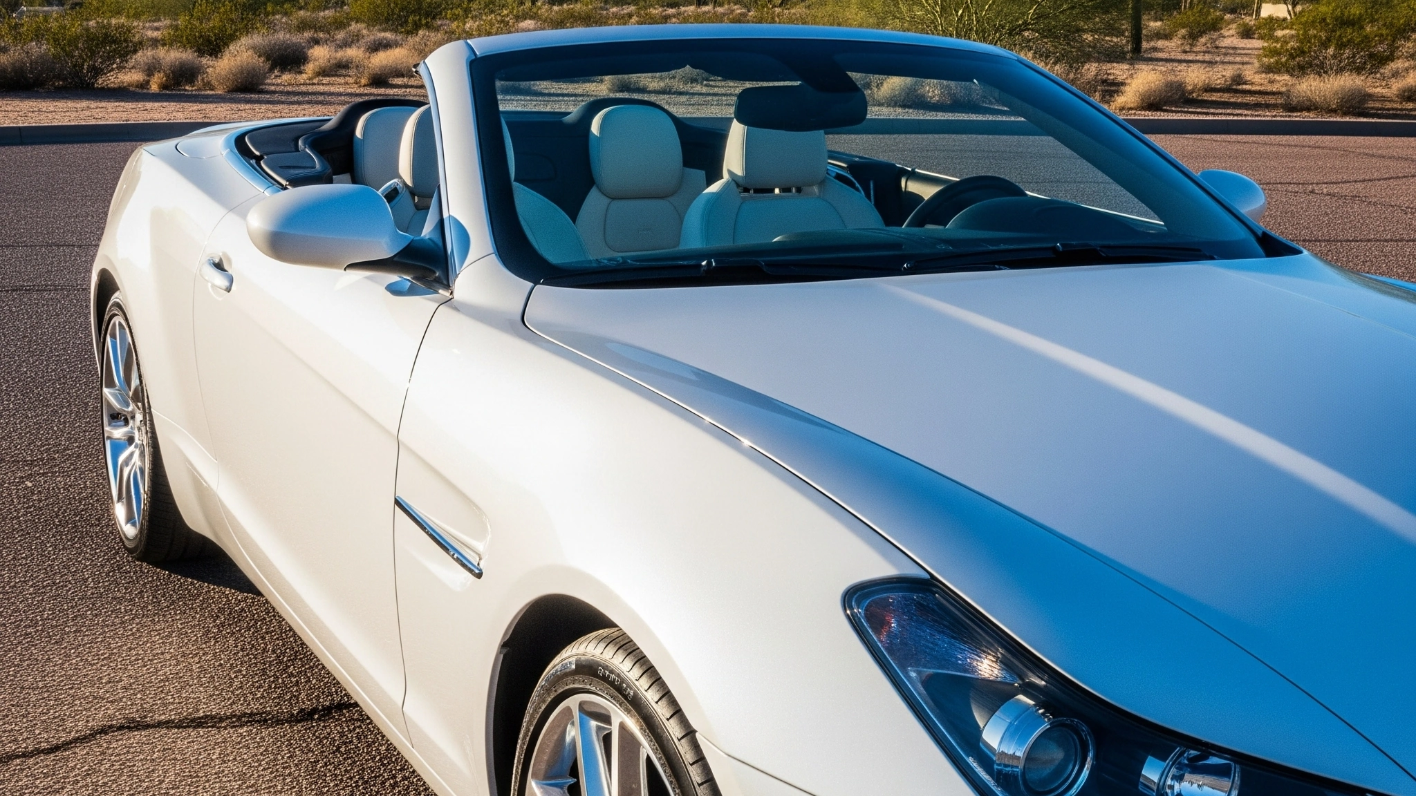 White convertible that is spotless after a detailing.