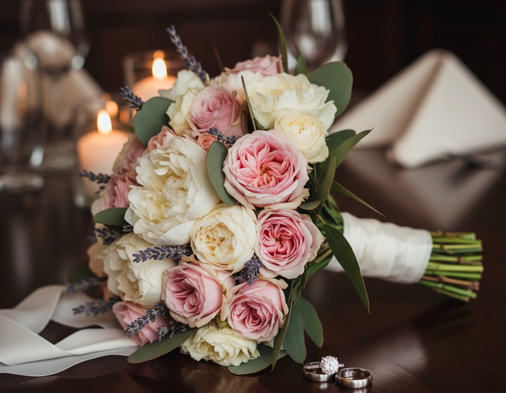 Wedding bouquet and rings are part of every wedding.